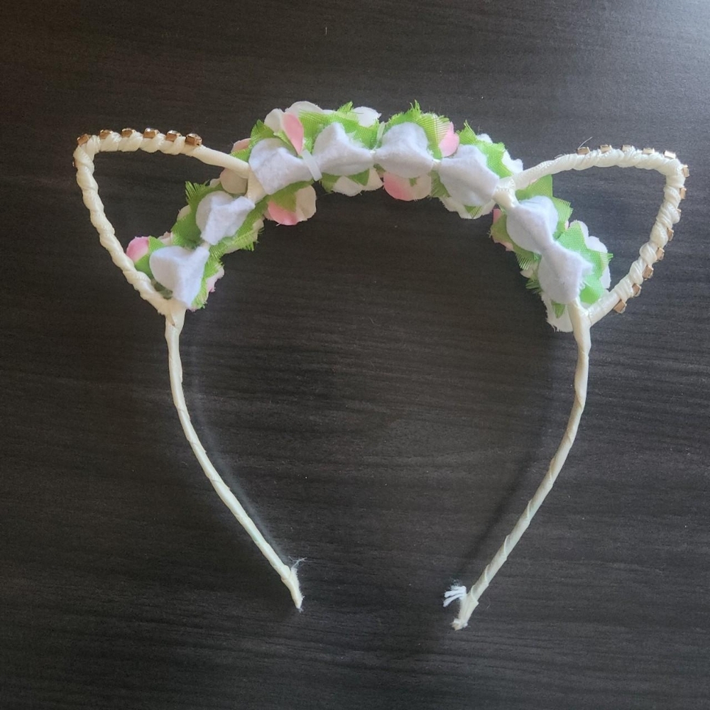 Floral Mcbling Kitty Kitten Cat Ears Flower Crown Headband Hairband Accessory - Picture 3 of 3